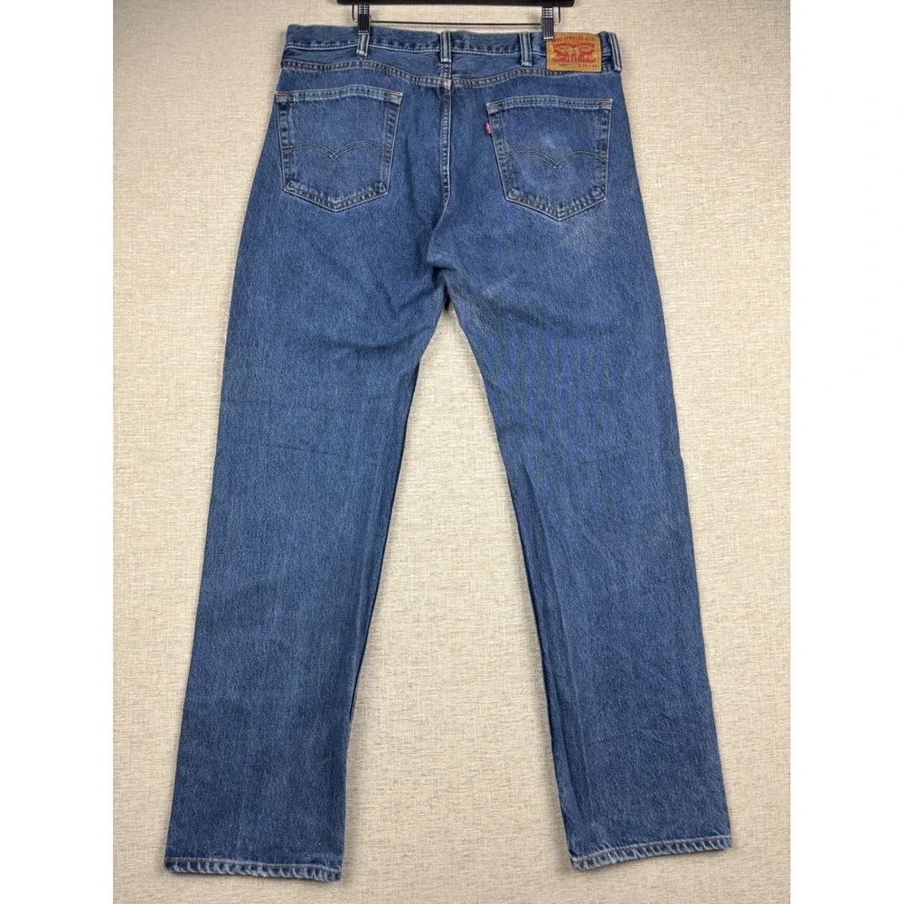 Levis 505 Mens 38x34 Jeans Blue Denim Medium Wash Grungy Workwear Fades